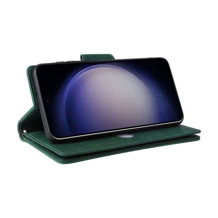 For Samsung Galaxy S26 Case Zipper Wallet Rivet Decor Leather Phone Cover with Wrist Strap - Green - 4
