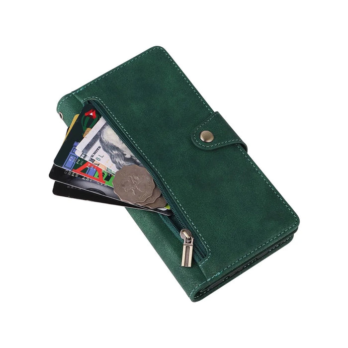 For Samsung Galaxy S26 Case Zipper Wallet Rivet Decor Leather Phone Cover with Wrist Strap - Green - 5