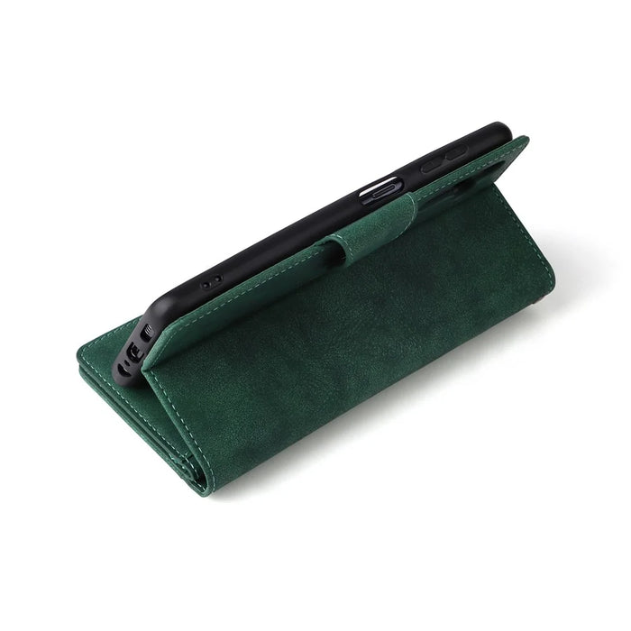For Samsung Galaxy S26 Case Zipper Wallet Rivet Decor Leather Phone Cover with Wrist Strap - Green - 6