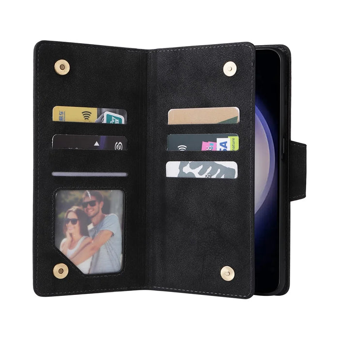 For Samsung Galaxy S26+ Case Zipper Wallet Rivet Decor Leather Phone Cover with Wrist Strap - Black - 2