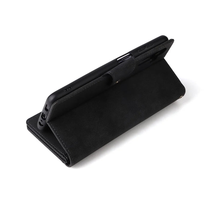 For Samsung Galaxy S26+ Case Zipper Wallet Rivet Decor Leather Phone Cover with Wrist Strap - Black - 6