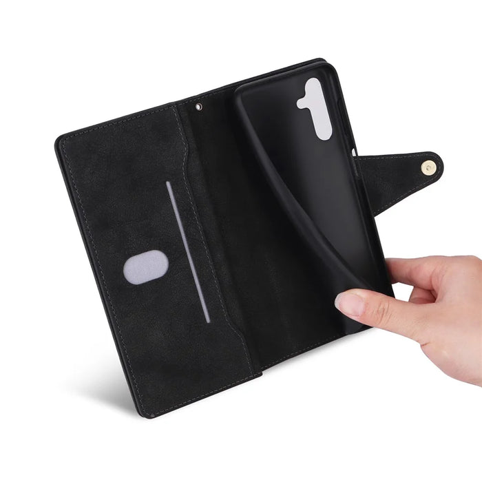 For Samsung Galaxy S26+ Case Zipper Wallet Rivet Decor Leather Phone Cover with Wrist Strap - Black - 7