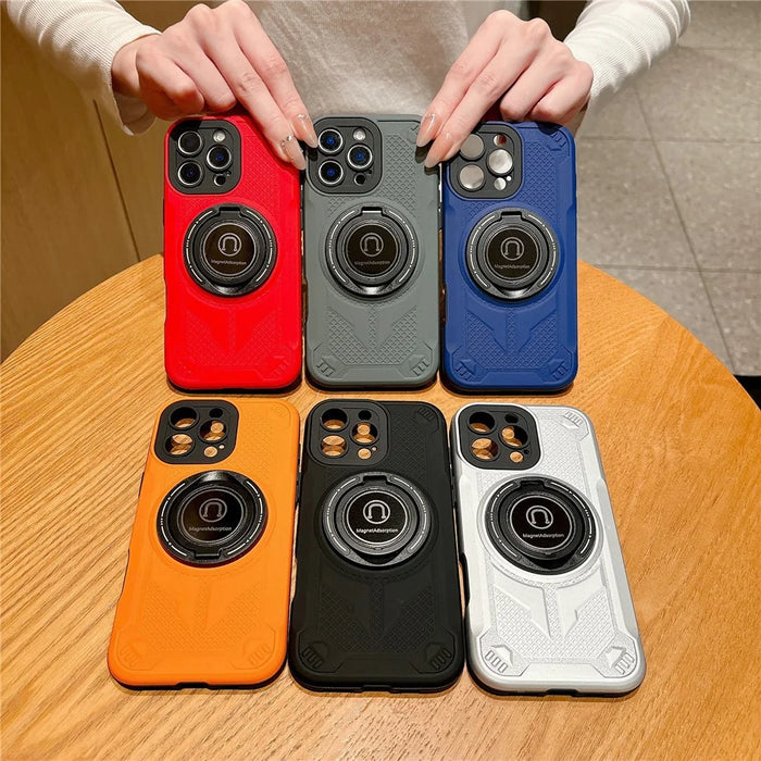 For iPhone 16 Pro Max Magnetic Case 360° Rotating Kickstand PC + TPU Shockproof Phone Back Cover - Grey - 2