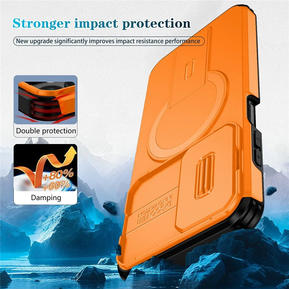 For Samsung Galaxy A25 5G (Global) (161mm) Magnetic Case Kickstand Camera Slider PC + TPU Phone Cover - Orange - 7