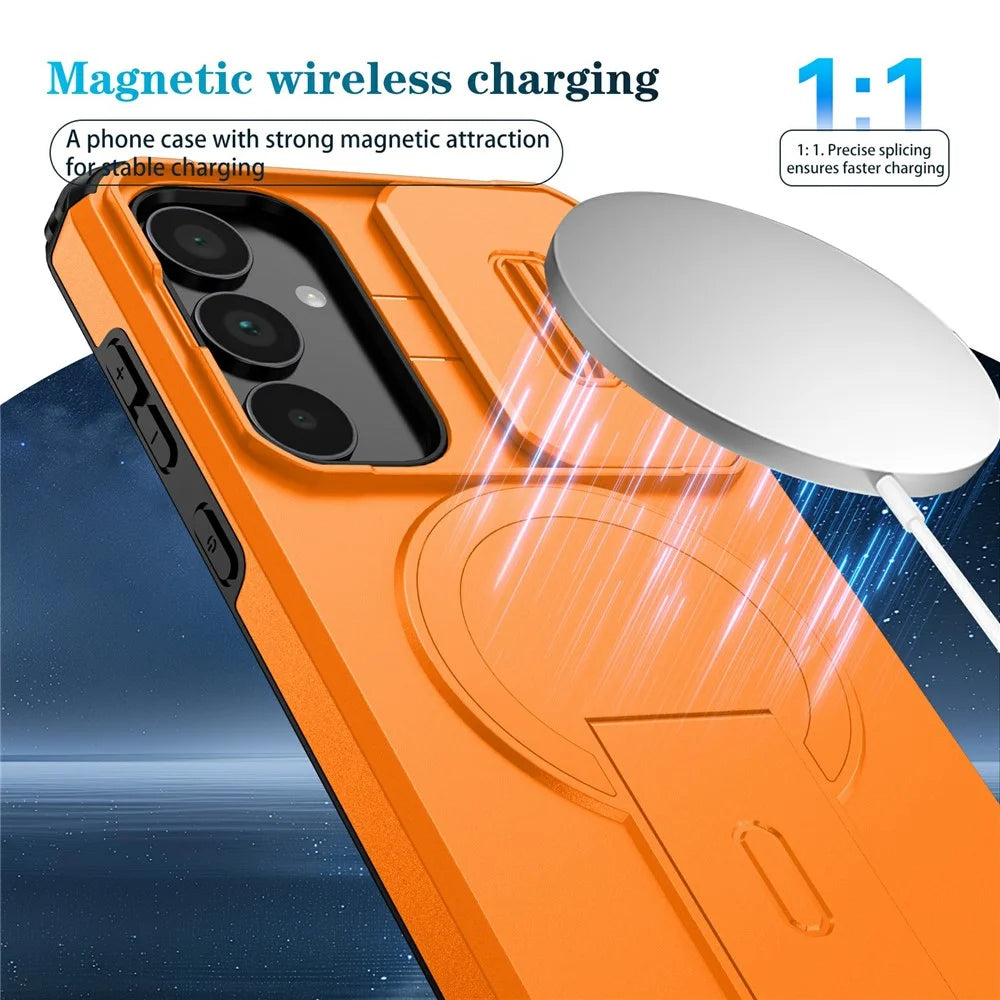 For Samsung Galaxy A35 5G Magnetic Case Kickstand Camera Slider PC + TPU Phone Cover - Orange - 2