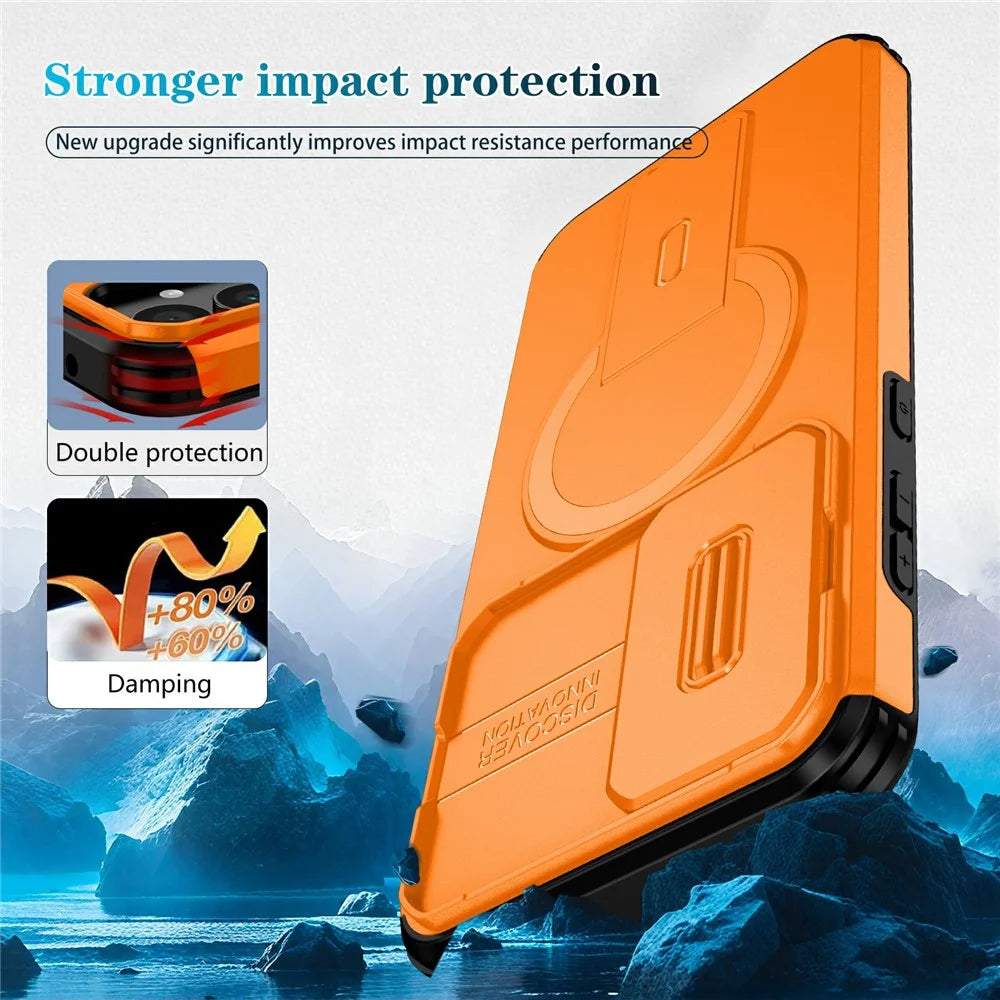For Samsung Galaxy A35 5G Magnetic Case Kickstand Camera Slider PC + TPU Phone Cover - Orange - 7