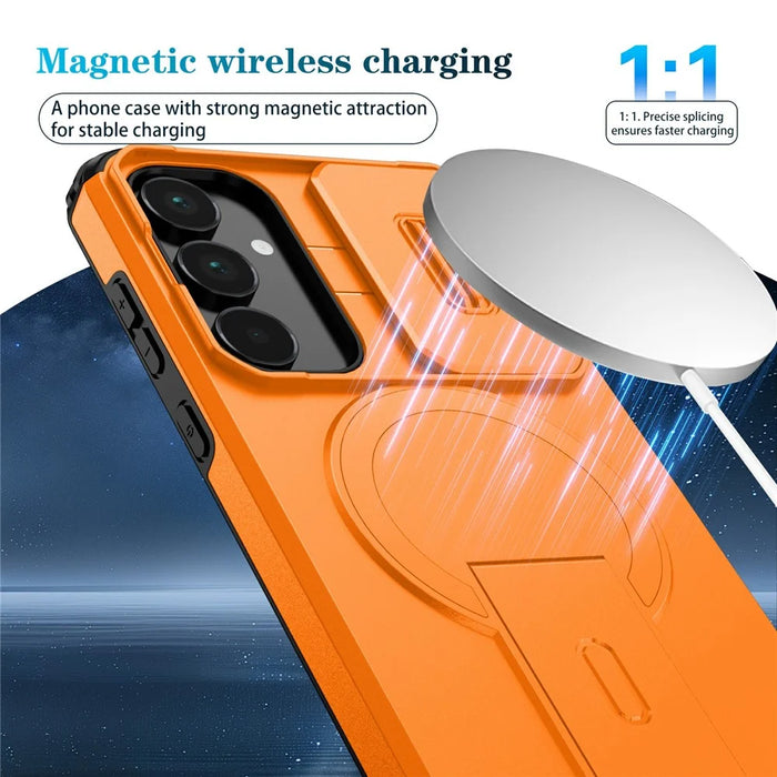 For Samsung Galaxy A55 5G Magnetic Case Kickstand Camera Slider PC + TPU Phone Cover - Orange - 2