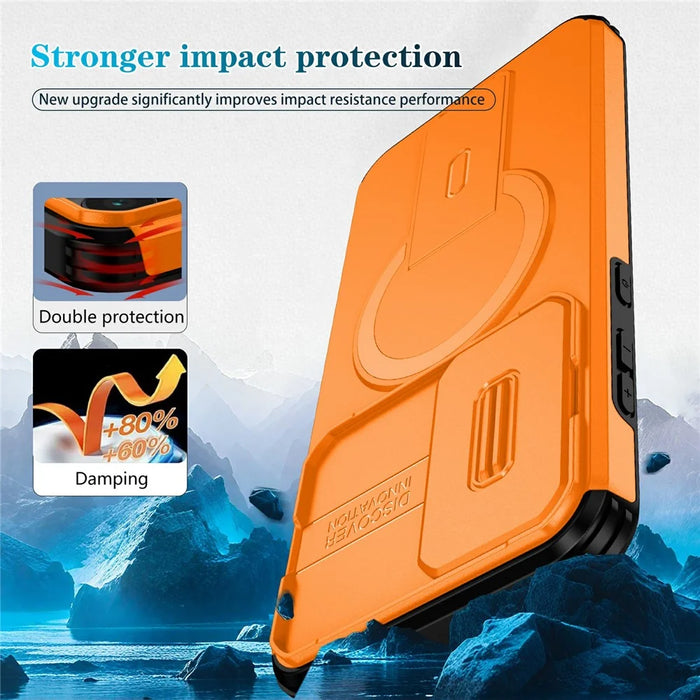 For Samsung Galaxy A55 5G Magnetic Case Kickstand Camera Slider PC + TPU Phone Cover - Orange - 7