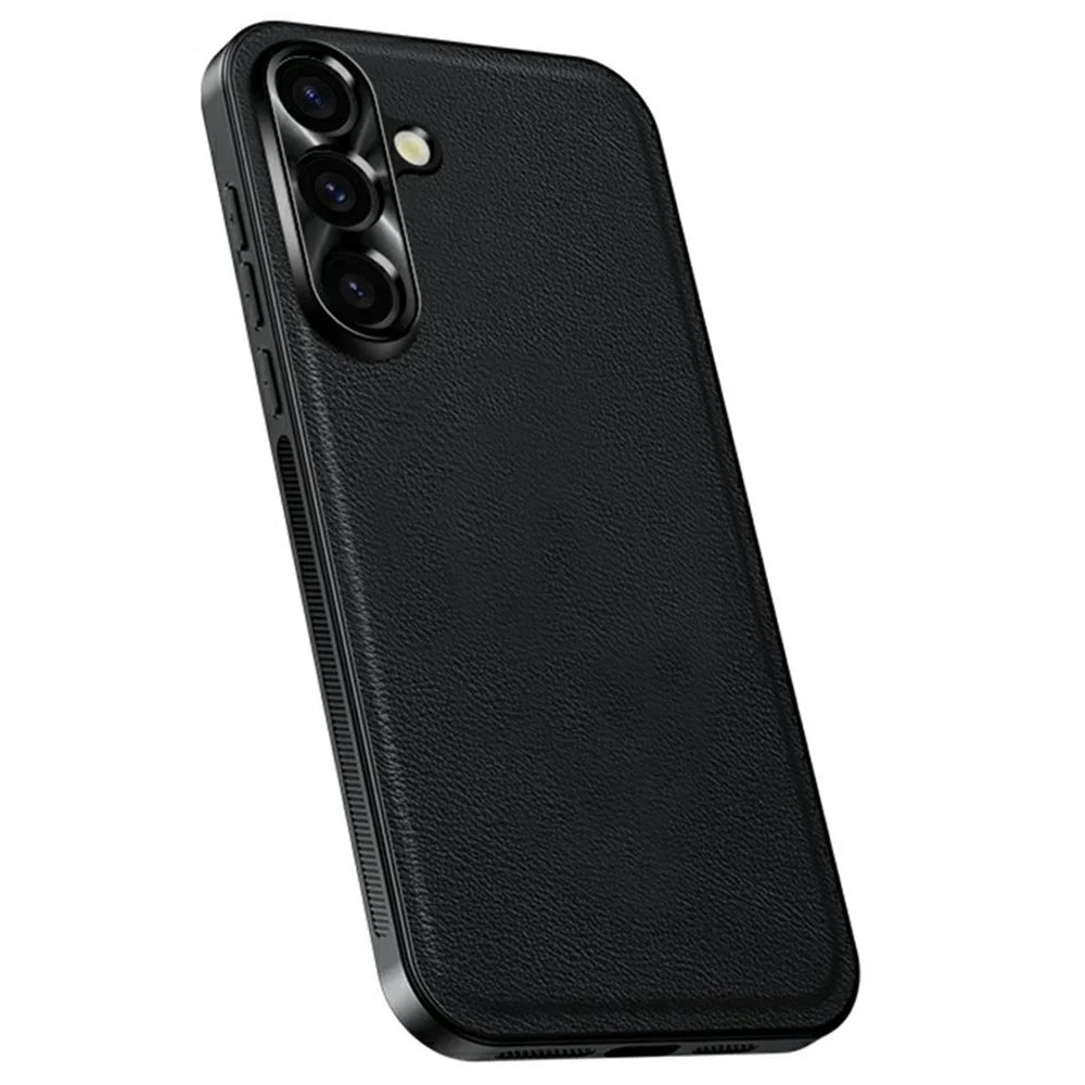 For Samsung Galaxy A37 5G Case PU + TPU + PC Phone Back Cover with Metal Lens Frame - Black - 1