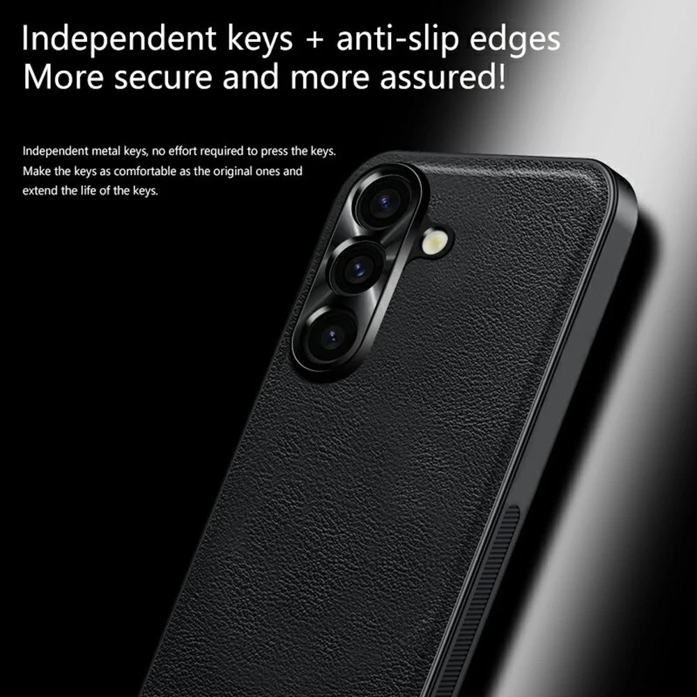 For Samsung Galaxy A37 5G Case PU + TPU + PC Phone Back Cover with Metal Lens Frame - Black - 6