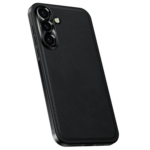 For Samsung Galaxy A57 5G Case PU + TPU + PC Phone Back Cover with Metal Lens Frame - Black - 1