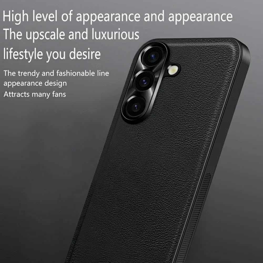 For Samsung Galaxy A57 5G Case PU + TPU + PC Phone Back Cover with Metal Lens Frame - Black - 4