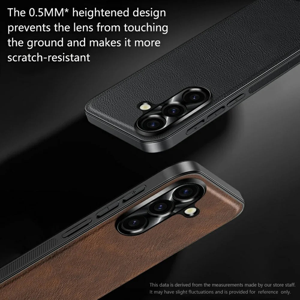 For Samsung Galaxy A57 5G Case PU + TPU + PC Phone Back Cover with Metal Lens Frame - Black - 5