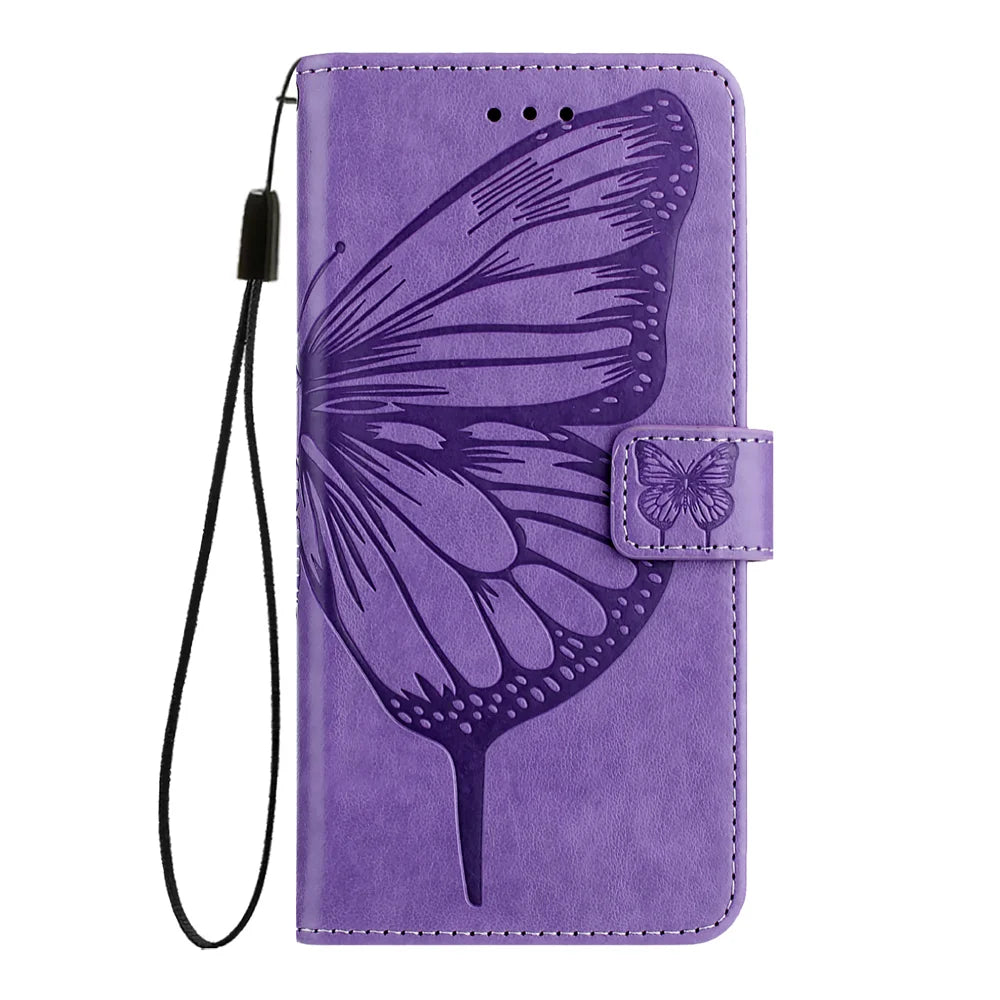 For Samsung Galaxy A57 5G Wallet Case with Wrist Strap Butterfly Imprint Leather Phone Cover - Purple - 3