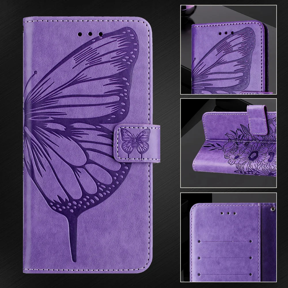 For Samsung Galaxy A57 5G Wallet Case with Wrist Strap Butterfly Imprint Leather Phone Cover - Purple - 6