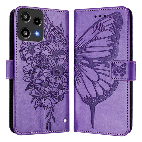 For Nothing Phone (3a) Lite 5G Wallet Case with Wrist Strap Butterfly Imprint Leather Phone Cover - Purple - 1