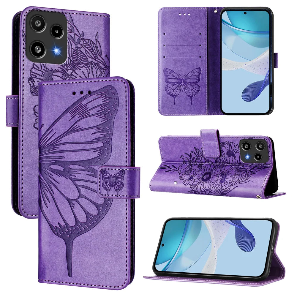 For Nothing Phone (3a) Lite 5G Wallet Case with Wrist Strap Butterfly Imprint Leather Phone Cover - Purple - 2