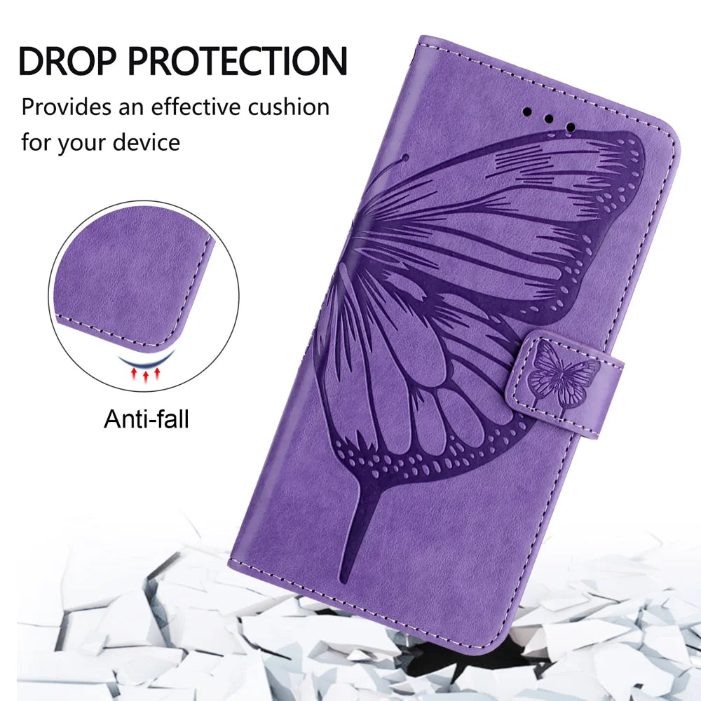 For Nothing Phone (3a) Lite 5G Wallet Case with Wrist Strap Butterfly Imprint Leather Phone Cover - Purple - 4