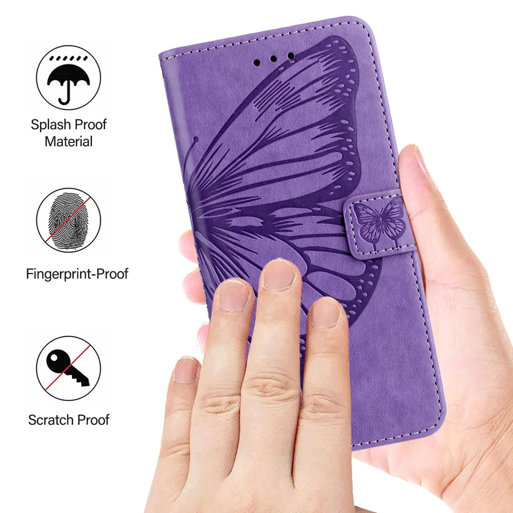 For Nothing Phone (3a) Lite 5G Wallet Case with Wrist Strap Butterfly Imprint Leather Phone Cover - Purple - 5