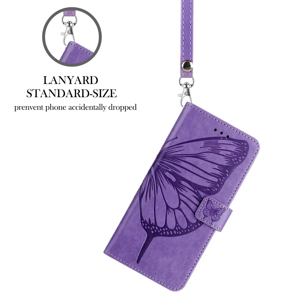 For Nothing Phone (3a) Lite 5G Wallet Case with Wrist Strap Butterfly Imprint Leather Phone Cover - Purple - 7