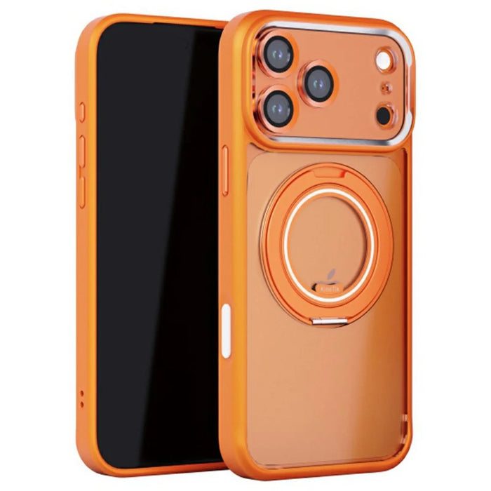 For iPhone 17 Pro Case Magnetic Rotating Kickstand PC + TPU Phone Cover with Detachable Camera Lens Film Compatible with MagSafe - Orange - 1