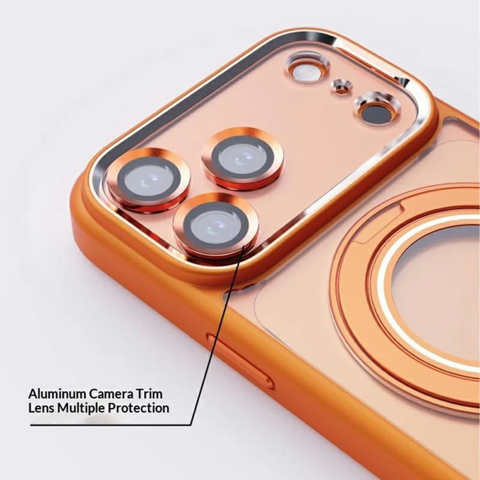 For iPhone 17 Pro Case Magnetic Rotating Kickstand PC + TPU Phone Cover with Detachable Camera Lens Film Compatible with MagSafe - Orange - 5