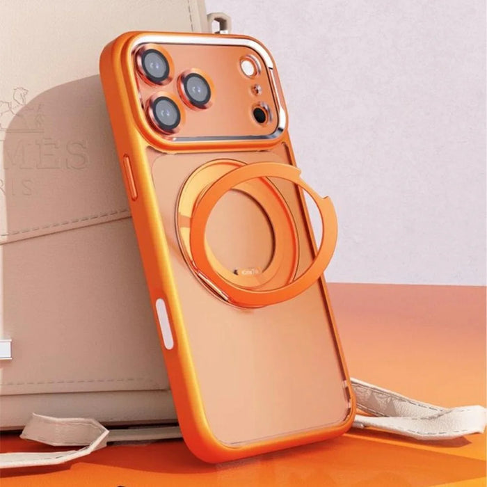 For iPhone 17 Pro Case Magnetic Rotating Kickstand PC + TPU Phone Cover with Detachable Camera Lens Film Compatible with MagSafe - Orange - 7