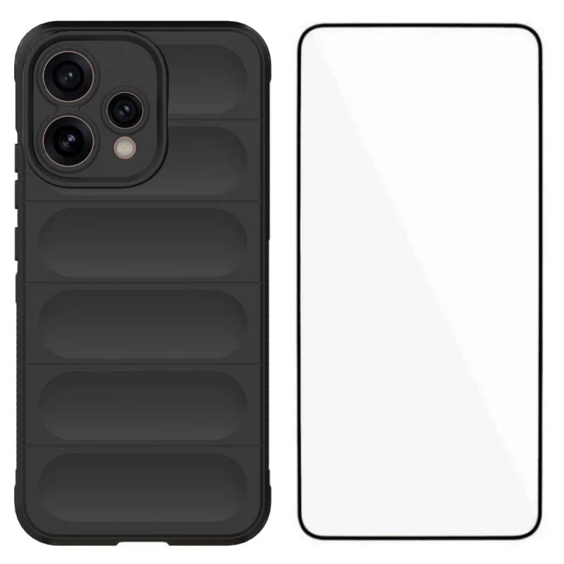 WANLONFENG For Oppo Reno15c 5G (China) / Oppo Reno15 5G (Global) TPU Case  HD Series Anti Slip Phone Cover with Tempered Glass - Black - 1