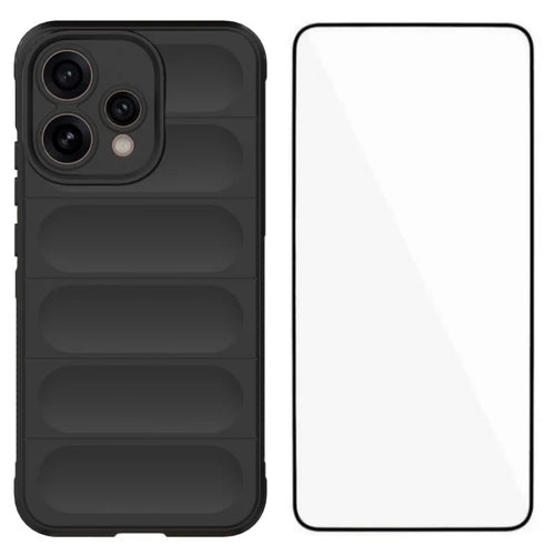 WANLONFENG For Oppo Reno15c 5G (China) / Oppo Reno15 5G (Global) TPU Case  HD Series Anti Slip Phone Cover with Tempered Glass - Black - 1