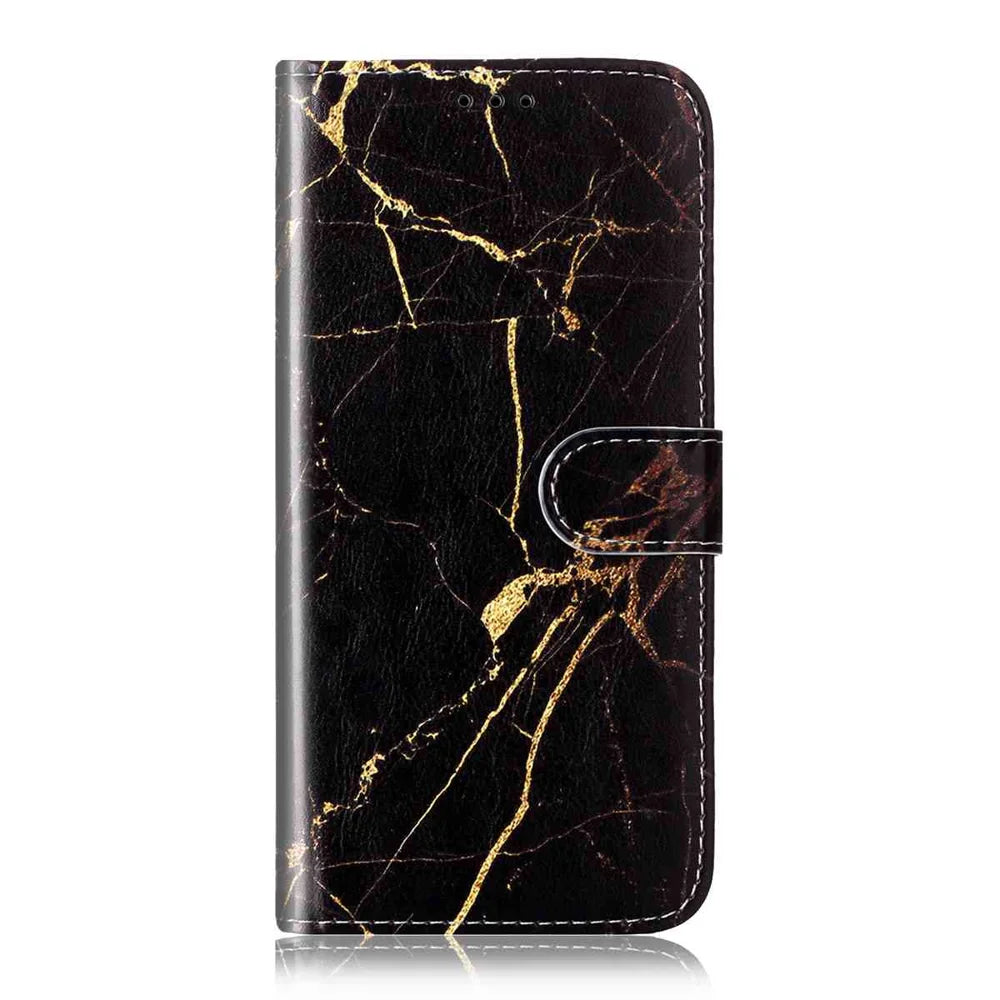 For Samsung Galaxy S26 Ultra Stand Case Marble Painted Folio Flip Leather Wallet Phone Cover - Black Gold Marble - 3