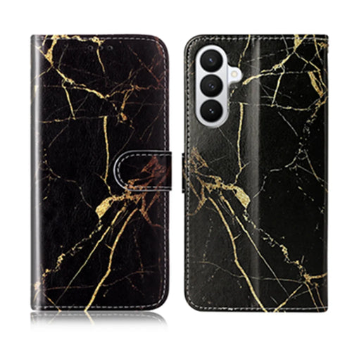 For Samsung Galaxy S26+ Stand Case Marble Painted Folio Flip Leather Wallet Phone Cover - Black Gold Marble - 1