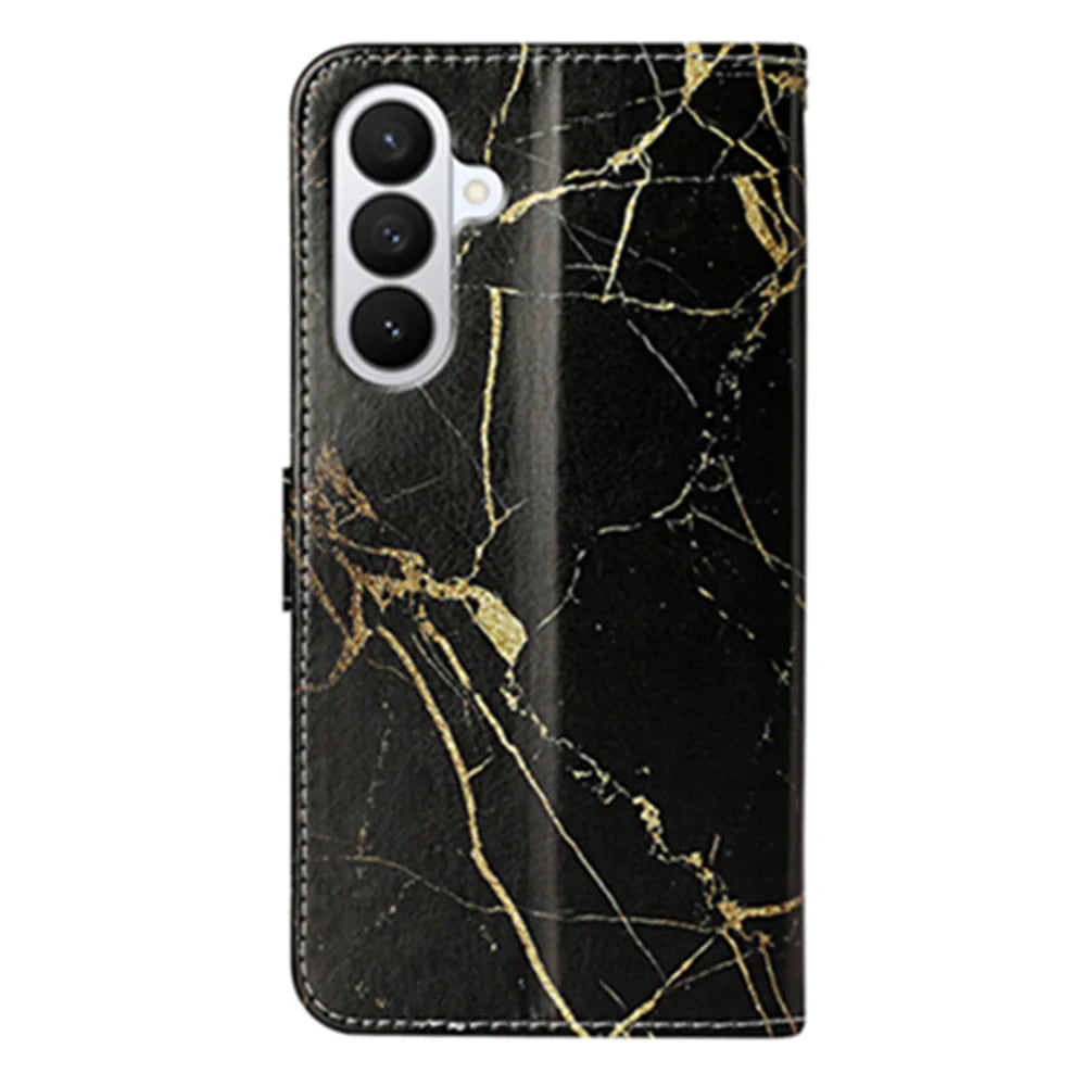 For Samsung Galaxy S26+ Stand Case Marble Painted Folio Flip Leather Wallet Phone Cover - Black Gold Marble - 2