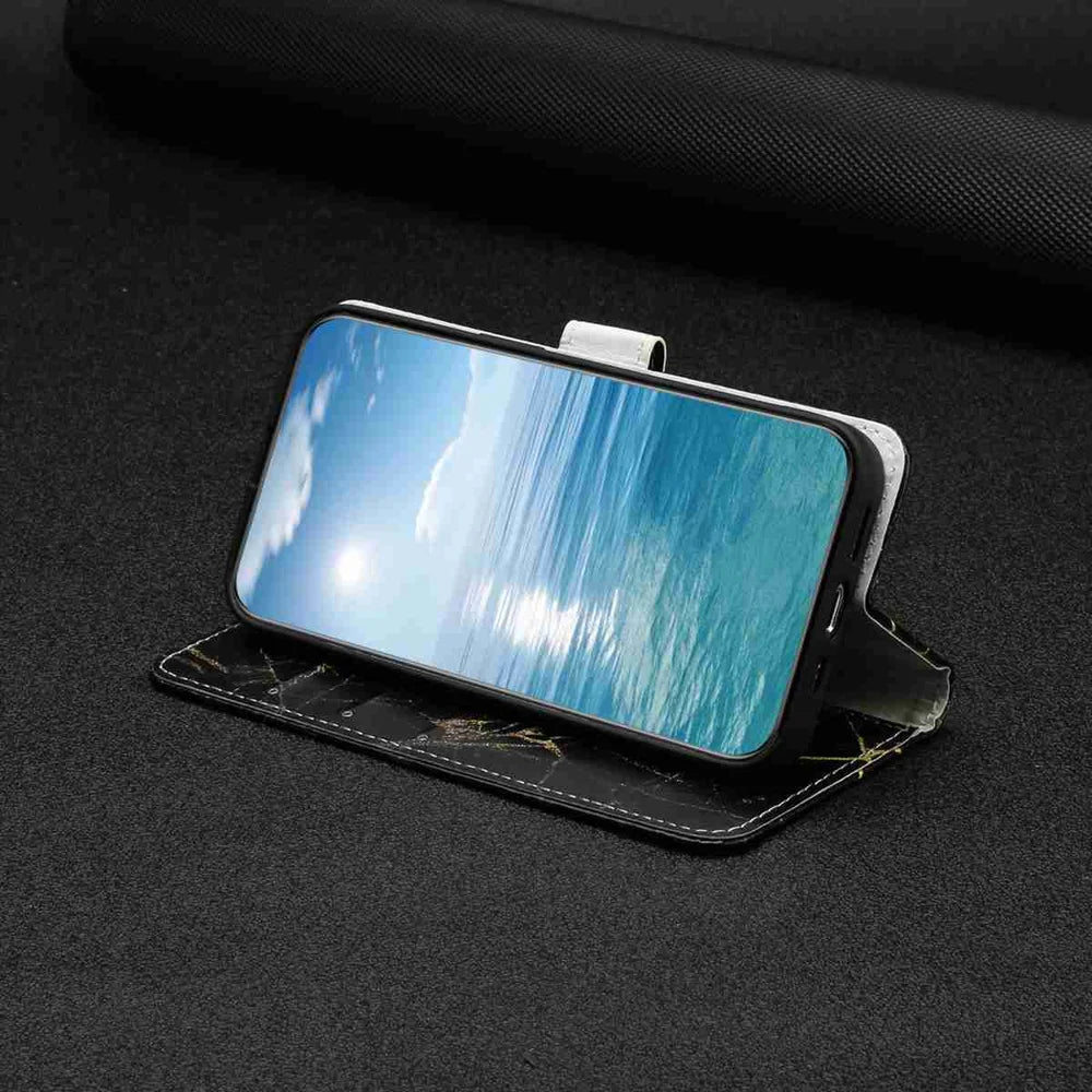 For Samsung Galaxy S26+ Stand Case Marble Painted Folio Flip Leather Wallet Phone Cover - Black Gold Marble - 5