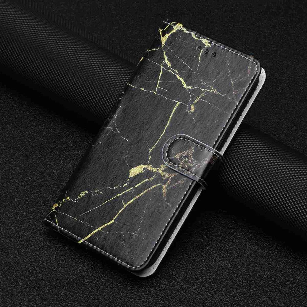 For Samsung Galaxy S26+ Stand Case Marble Painted Folio Flip Leather Wallet Phone Cover - Black Gold Marble - 6