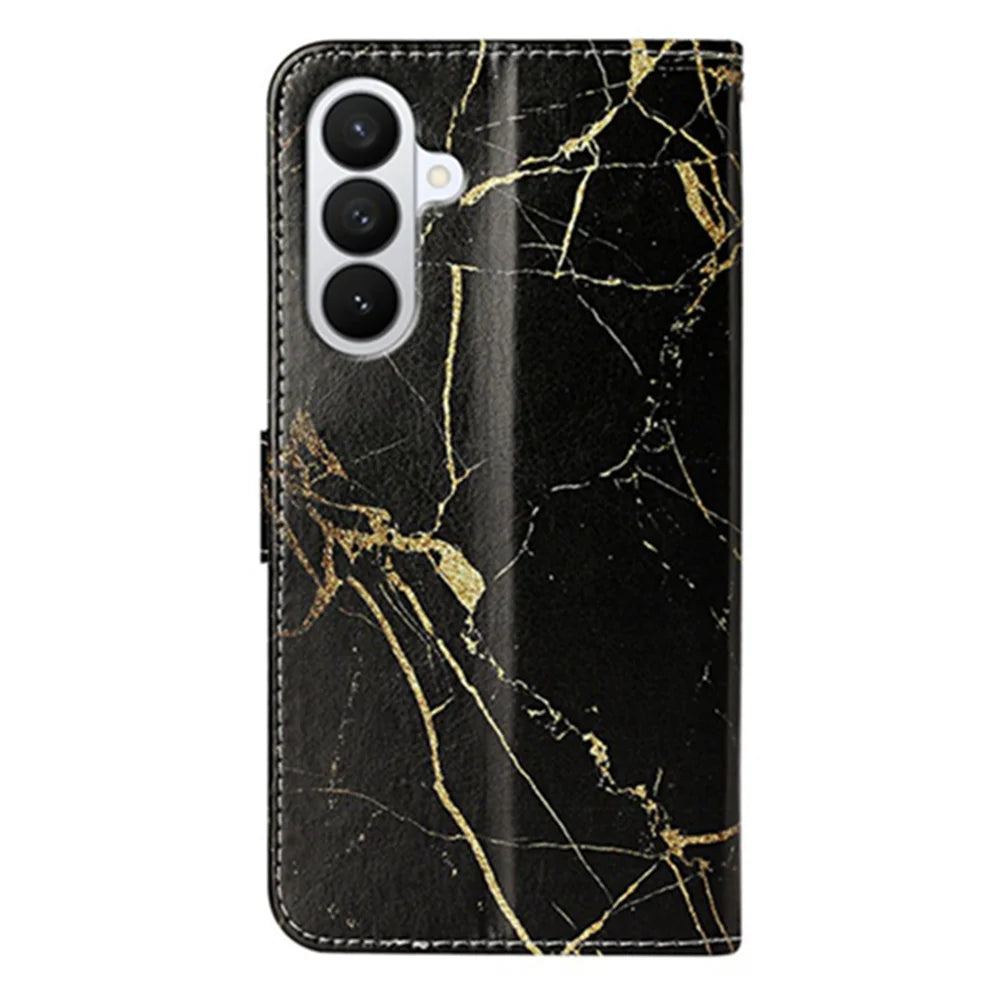For Samsung Galaxy A57 5G Stand Case Marble Painted Folio Flip Leather Wallet Phone Cover - Black Gold Marble - 2