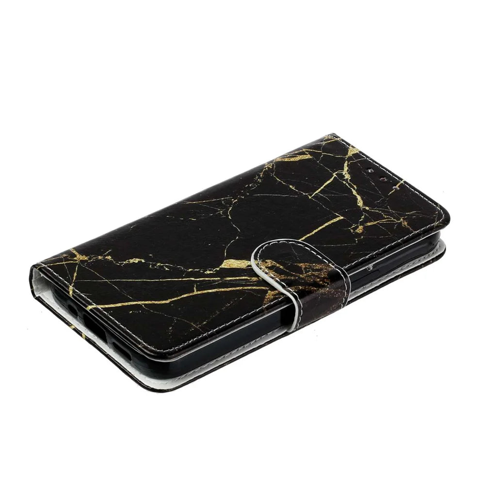For Samsung Galaxy A57 5G Stand Case Marble Painted Folio Flip Leather Wallet Phone Cover - Black Gold Marble - 4