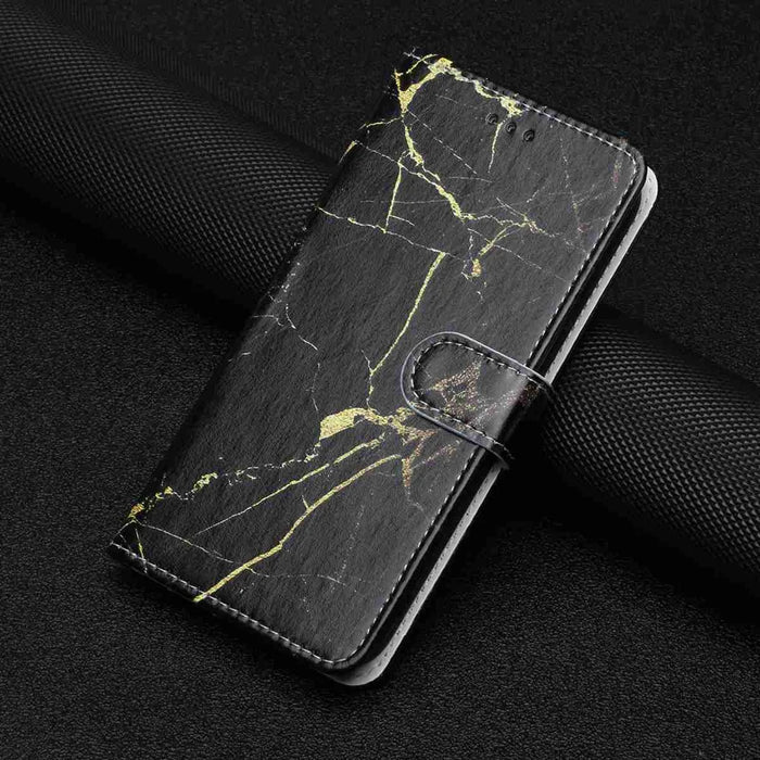 For Samsung Galaxy A37 5G Stand Case Marble Painted Folio Flip Leather Wallet Phone Cover - Black Gold Marble - 6
