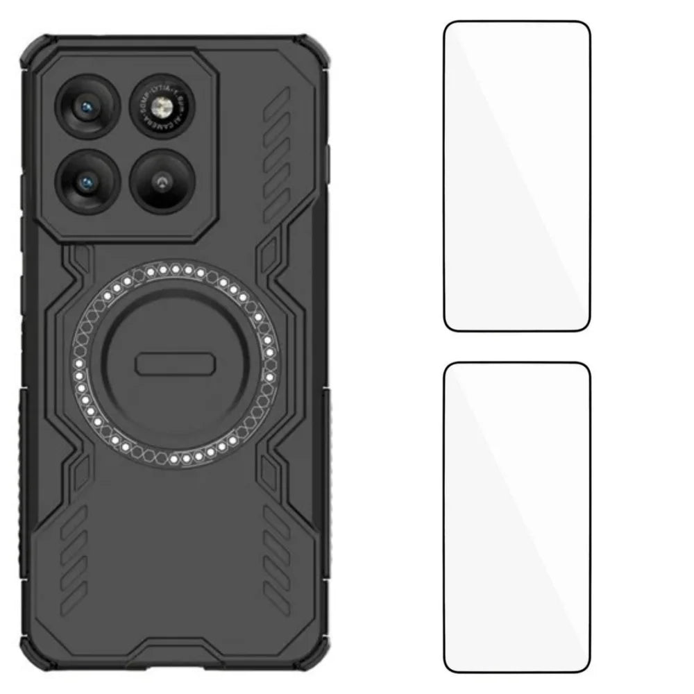 WANLONFENG For Motorola Edge 70 5G Magnetic Case  DJ Series PC TPU Phone Cover with 2Pcs Tempered Glass Film - Black - 1