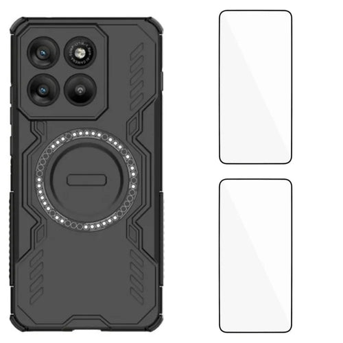 WANLONFENG For Motorola Edge 70 5G Magnetic Case  DJ Series PC TPU Phone Cover with 2Pcs Tempered Glass Film - Black - 1