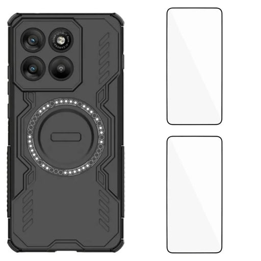 WANLONFENG For Motorola Edge 70 5G Magnetic Case  DJ Series PC TPU Phone Cover with 2Pcs Tempered Glass Film - Black - 1