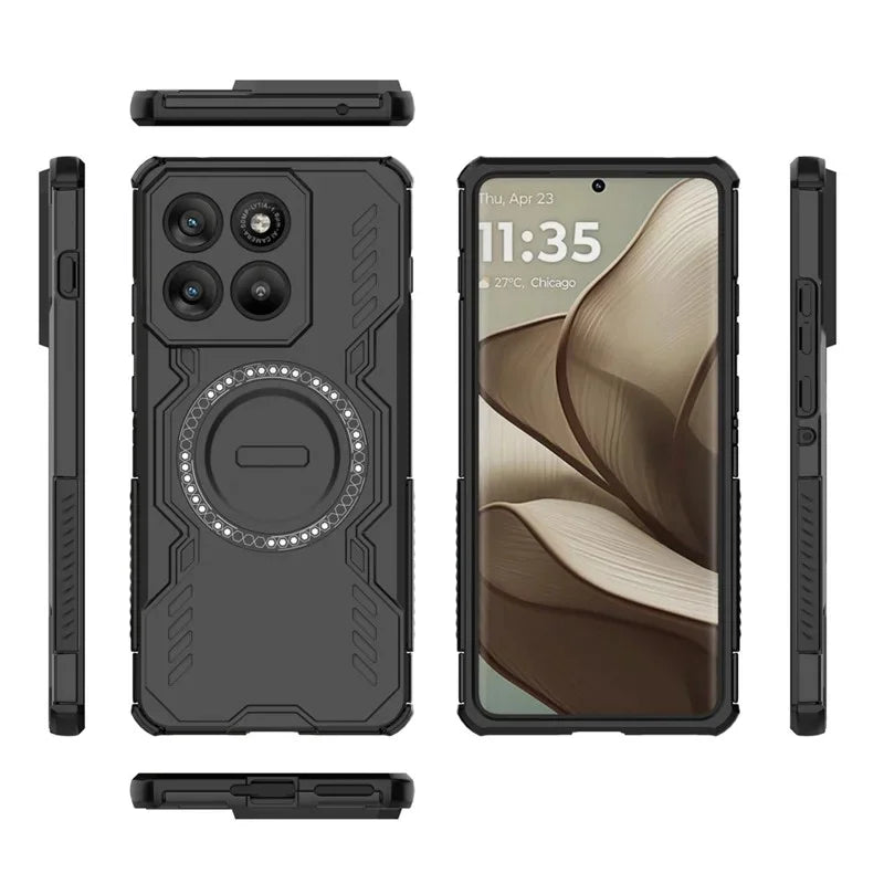 WANLONFENG For Motorola Edge 70 5G Magnetic Case  DJ Series PC TPU Phone Cover with 2Pcs Tempered Glass Film - Black - 5
