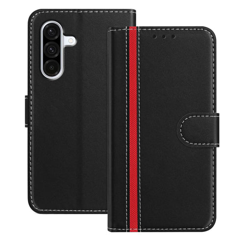 For Samsung Galaxy A57 5G Phone Cases Wallet Stand Color Splicing Leather Cover with Magnetic Clasp - Black - 1