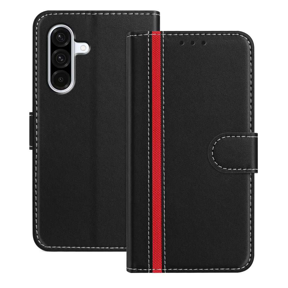 For Samsung Galaxy A37 5G Phone Cases Wallet Stand Color Splicing Leather Cover with Magnetic Clasp - Black - 1