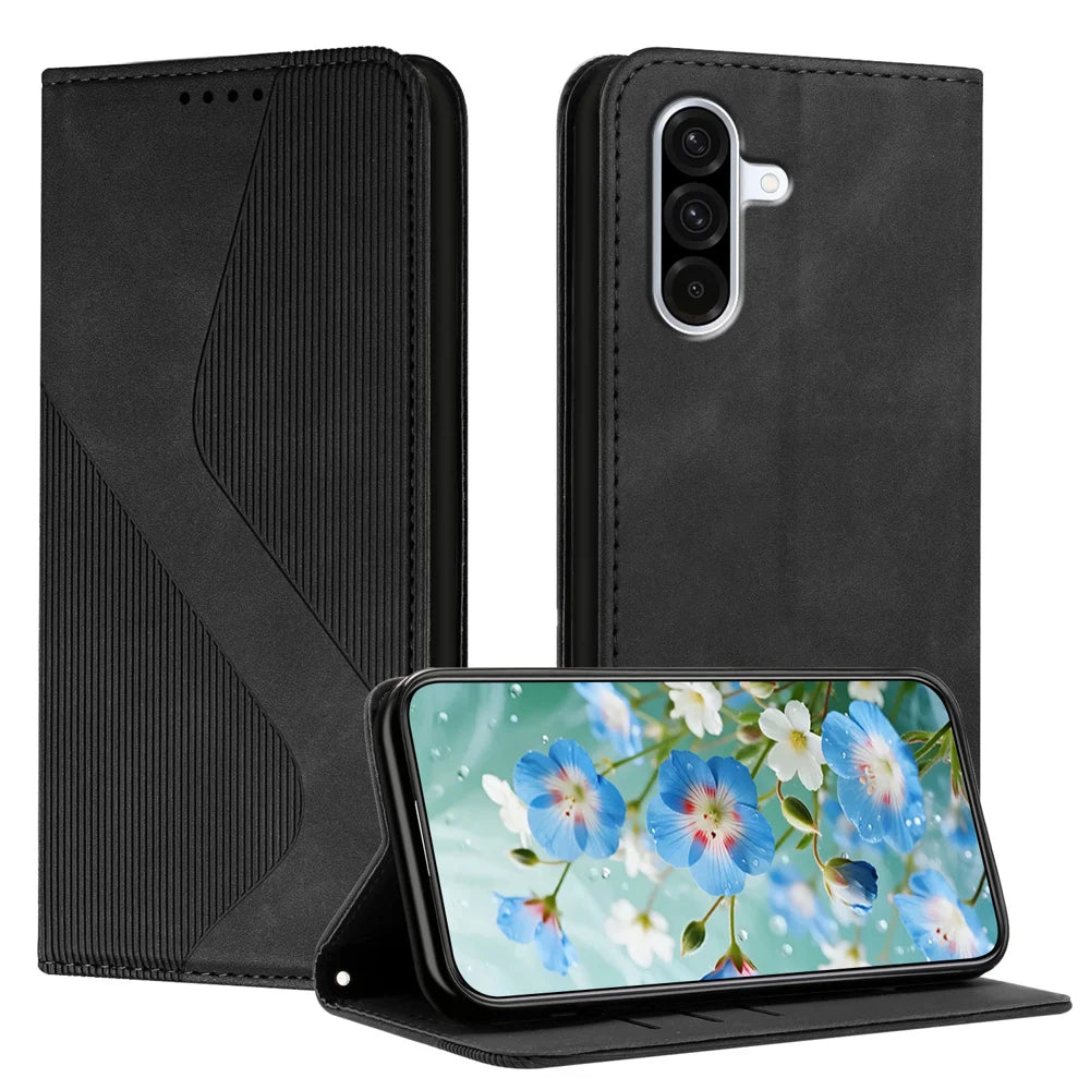 For Samsung Galaxy A57 5G Phone Cover Skin-touch Feel Leather Wallet Case with Stand - Black - 1
