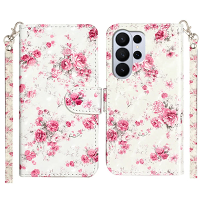 For Samsung Galaxy S26 Ultra Wallet Case 3D Pattern Printed Leather Phone Cover with Strap - Roses - 1
