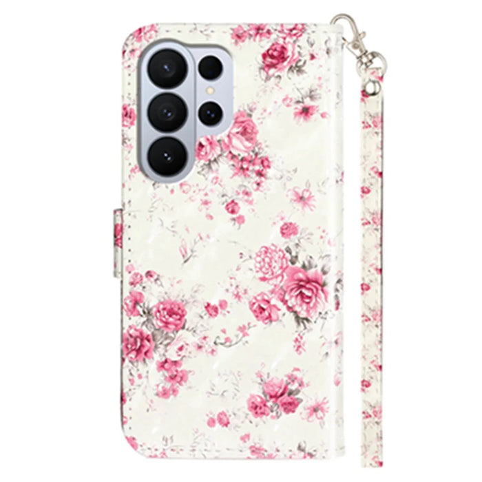 For Samsung Galaxy S26 Ultra Wallet Case 3D Pattern Printed Leather Phone Cover with Strap - Roses - 2
