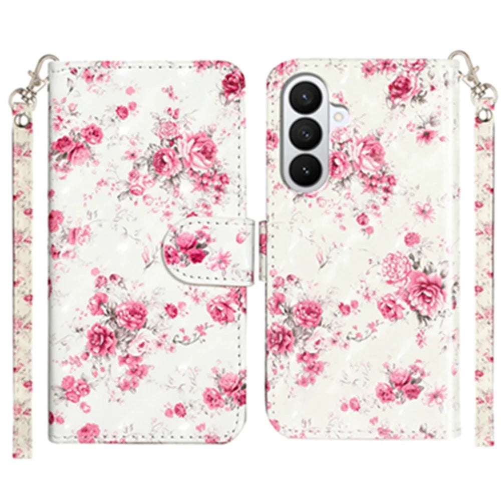 For Samsung Galaxy S26+ Wallet Case 3D Pattern Printed Leather Phone Cover with Strap - Roses - 1