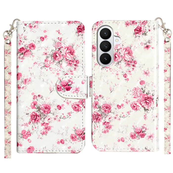 For Samsung Galaxy S26 Wallet Case 3D Pattern Printed Leather Phone Cover with Strap - Roses - 1