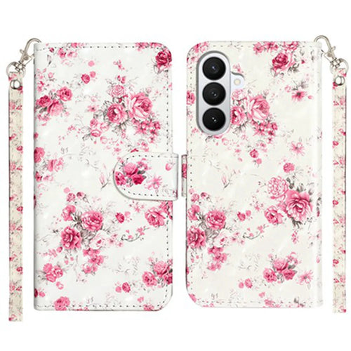 For Samsung Galaxy A37 5G Wallet Case 3D Pattern Printed Leather Phone Cover with Strap - Roses - 1