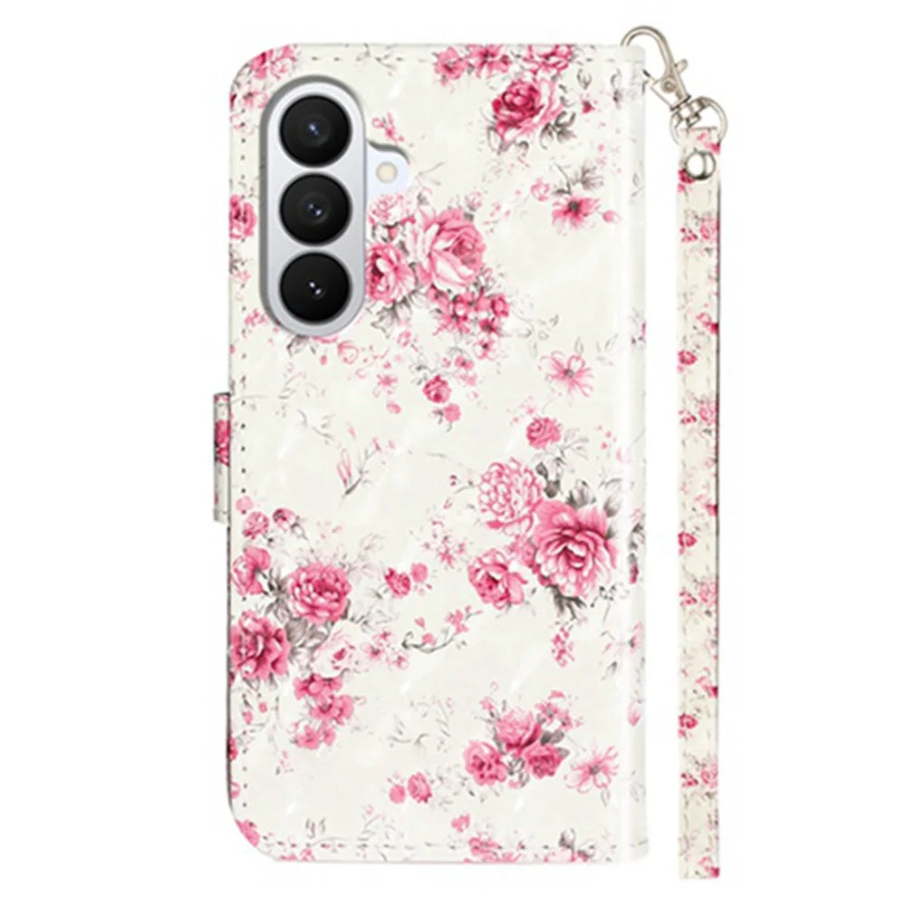 For Samsung Galaxy A37 5G Wallet Case 3D Pattern Printed Leather Phone Cover with Strap - Roses - 2